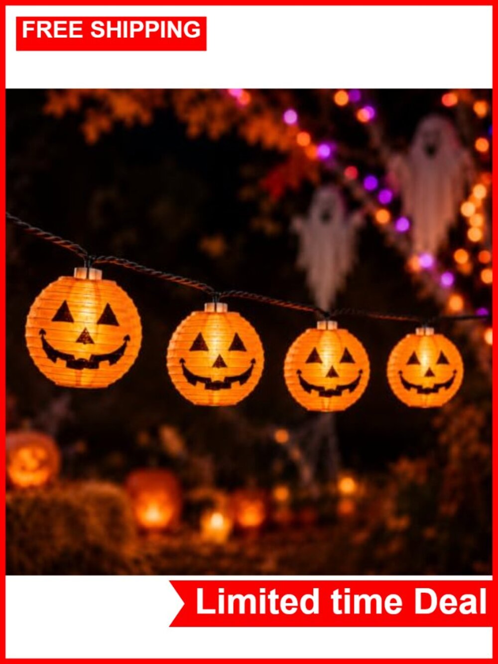 20 LED Halloween Pumpkin String Lights Outdoor 12FT Waterproof Connectable